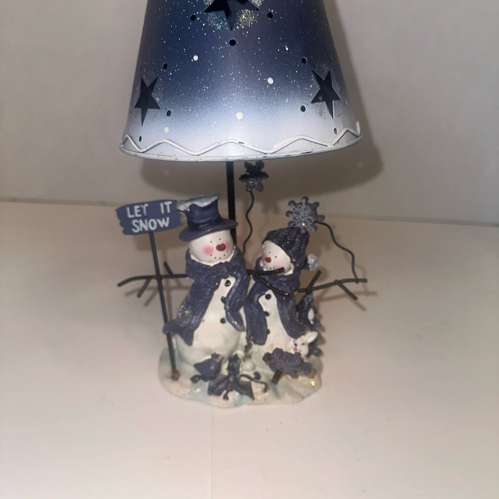 Snowman Let It Snow Jar Candle Holder Topper Blue Star Metal Shade Winter Decor - Picture 2 of 12